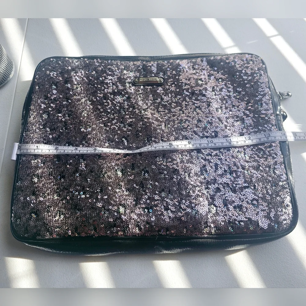 Nine west 13 1/2 inches silver gray sequins glittery sparkle laptop pouch bag